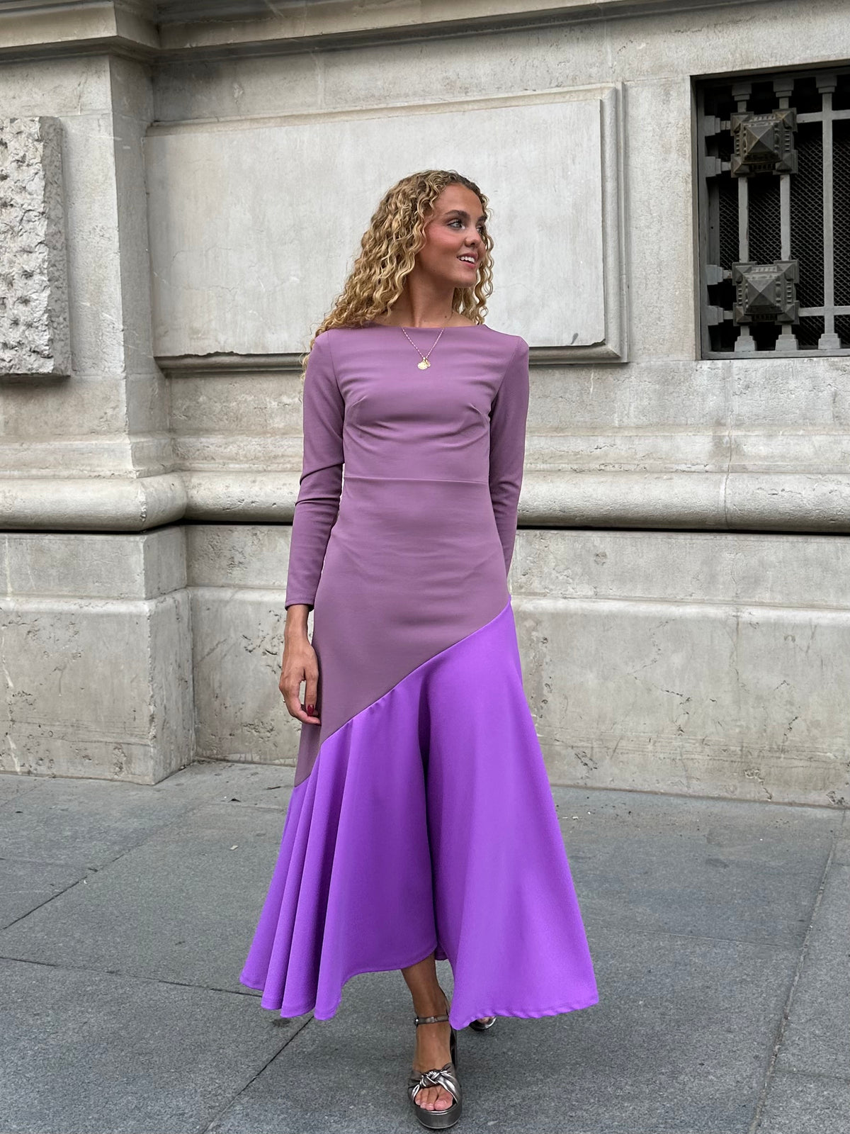 Vestido Bicolor Lila