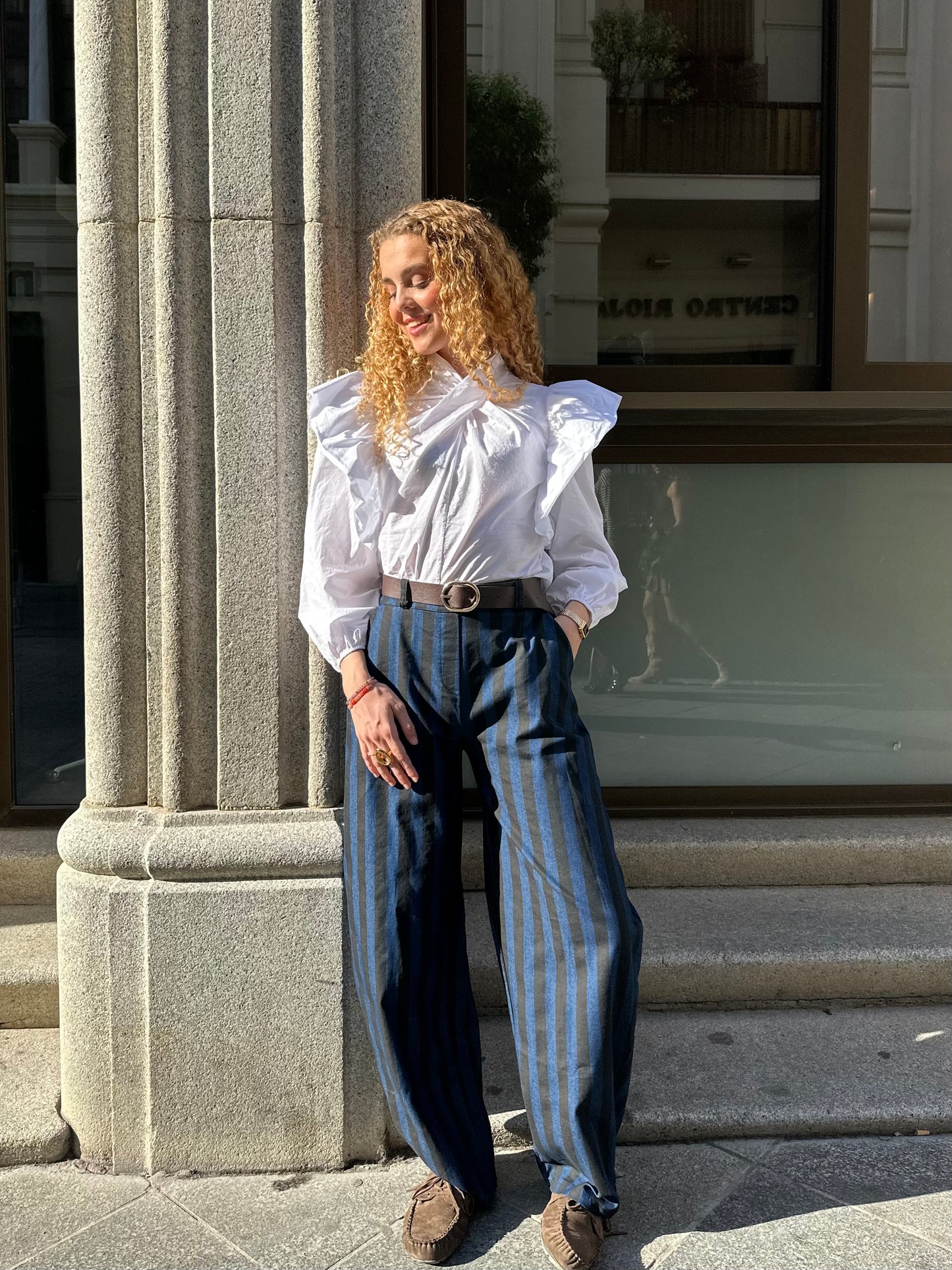 Vaquero Ballon Rayas Marrón